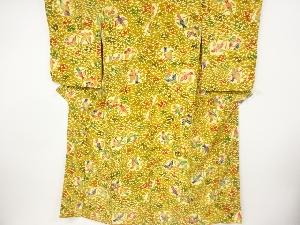 縮緬地型染鳥に蝶模様小紋着物